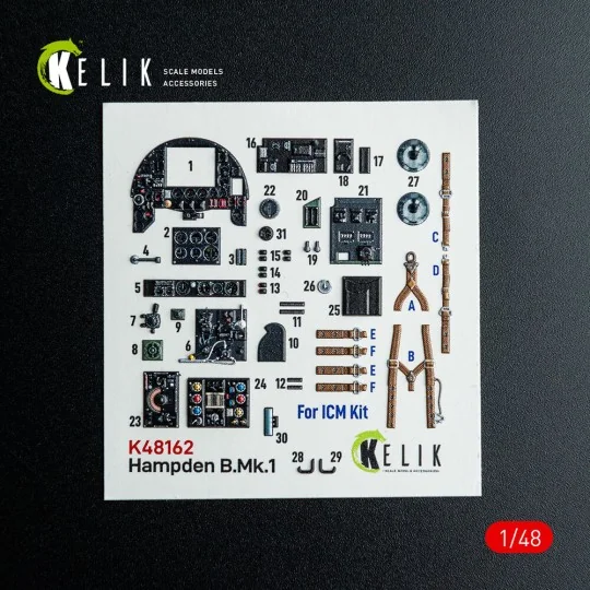 Hampden B.Mk.1 - interior 3D decals for ICM kit, 1/48 - Kelik K48162