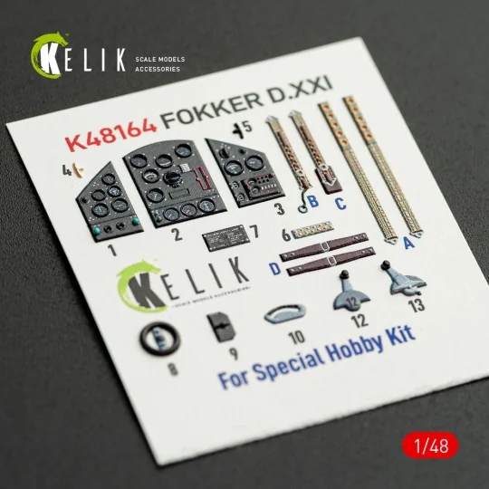 FOKKER D.XXI - interior 3D decals for Special Hobby kit, 1/48 - Kel...