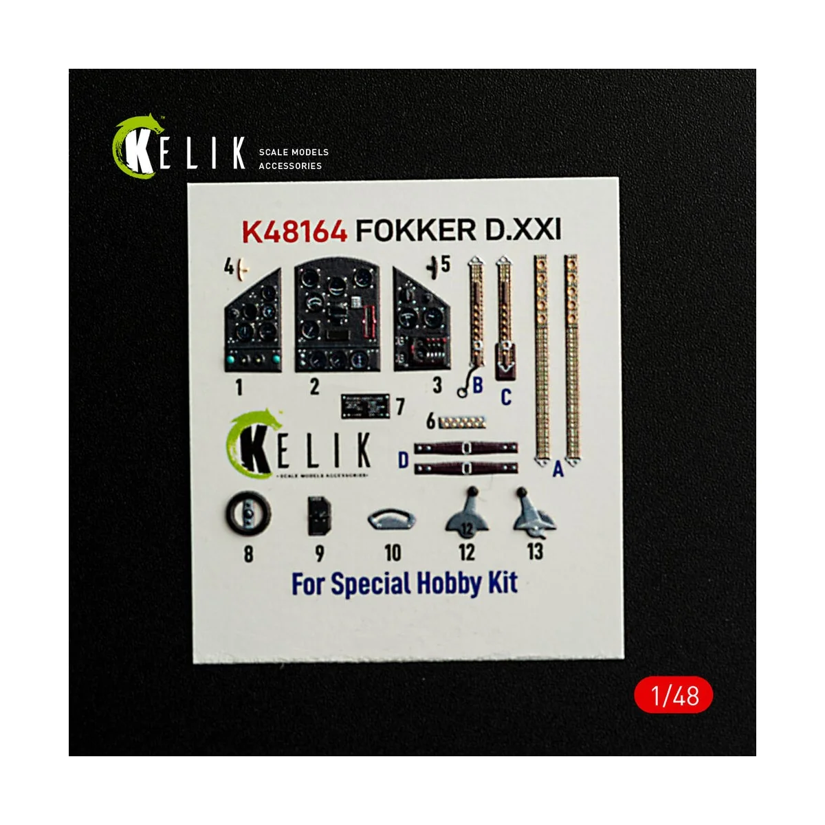 FOKKER D.XXI - interior 3D decals for Special Hobby kit, 1/48 - Kel...