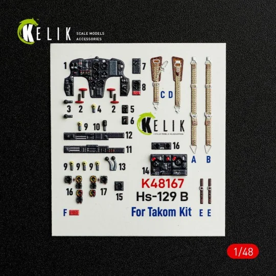 Hs-129 B - interior 3D decals for Takom kit, 1/48 - Kelik K48167