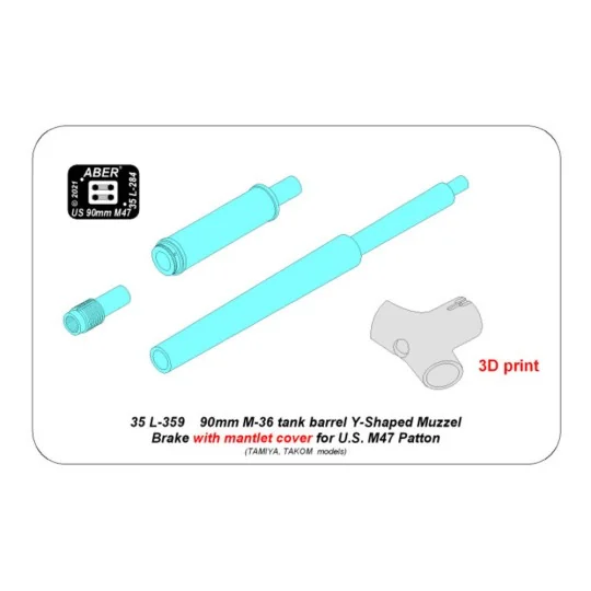 90 mm barrel Y-Shaped Muzzel Brake with mantlet for M47, 1/35 - Abe... 90 mm barrel Y-Shaped Muzzel Brake with mantlet for M47, 1/35 - Abe...