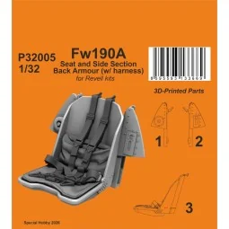 Fw190A Seat and Side Section Back Armour (w/ harness) for Revell, 1...