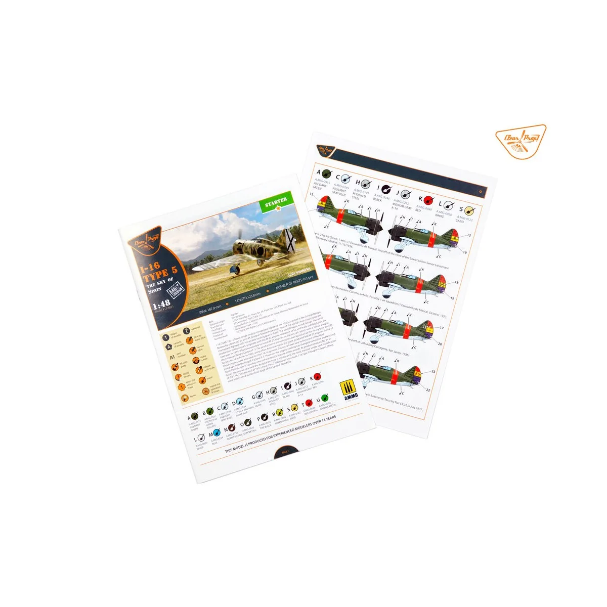 I-16 type 5 (in the sky of Spain early version), 1/48 - Clear Prop ...