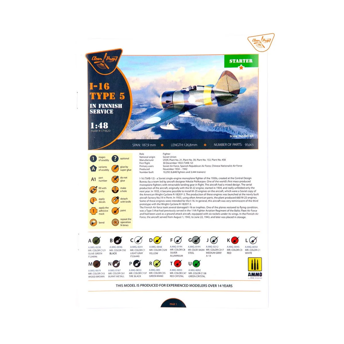 I-16 type 5 In Finnish Service, 1/48 - Clear Prop Models CP4820