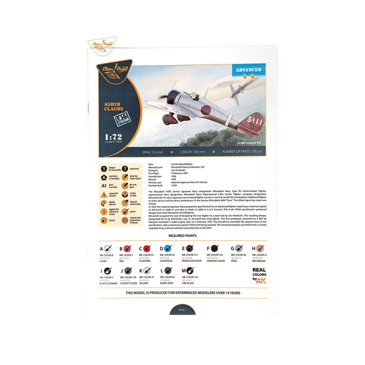 A5M2b Claude (late version), 1/72 - Clear Prop Models CP72009