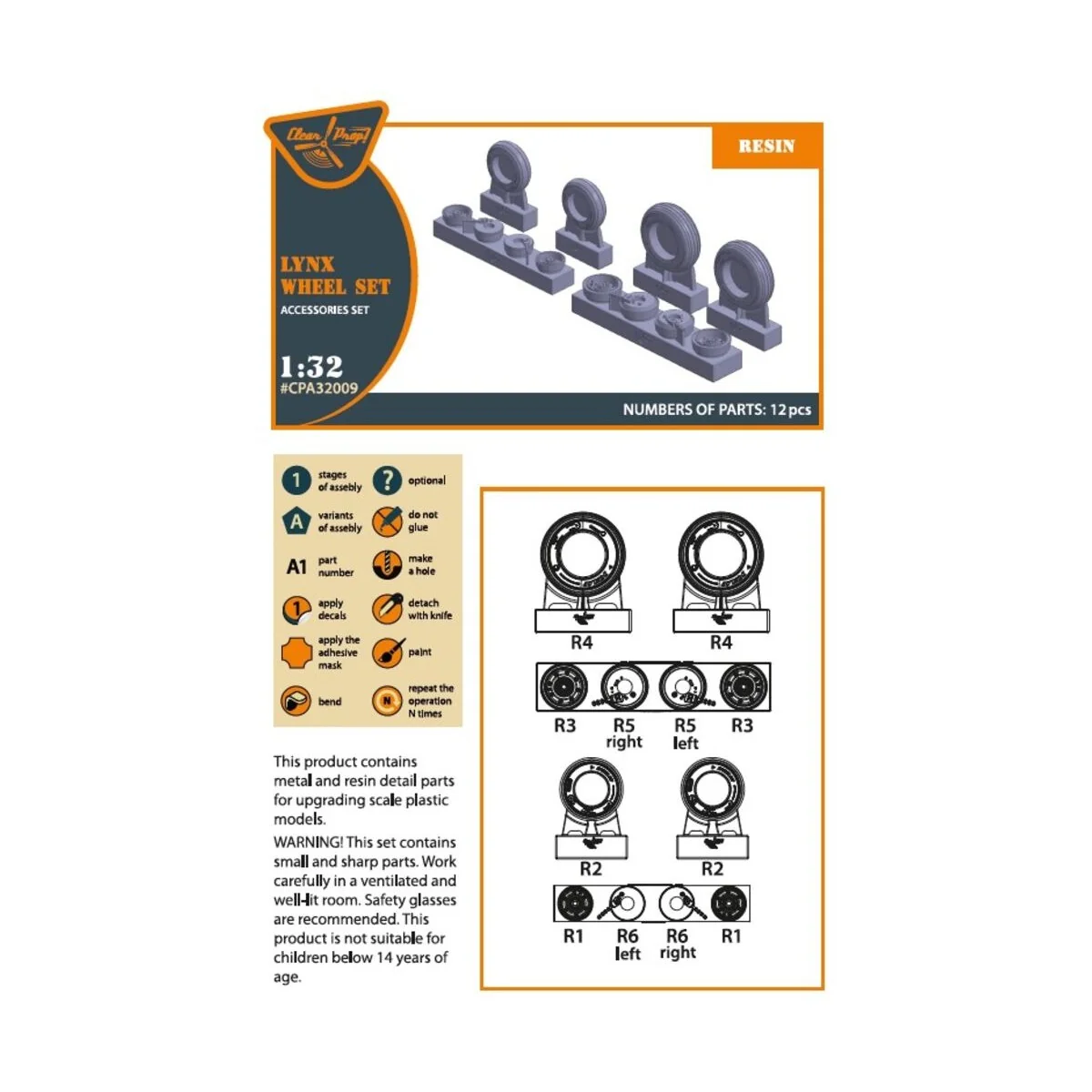 Lynx wheel set for Revell kits, 1/32 - Clear Prop Accessories CPA32009 Lynx wheel set for Revell kits, 1/32 - Clear Prop Accessories CPA32009