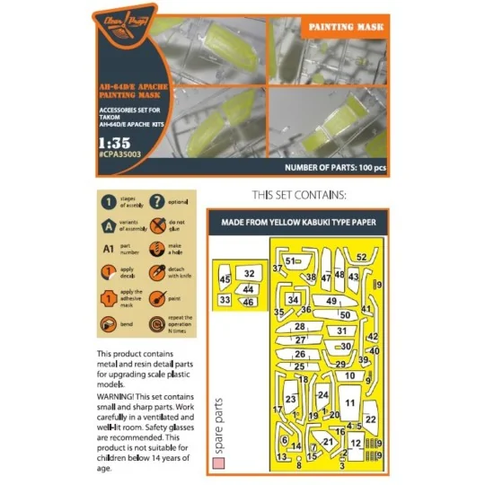 AH-64D/E Apache painting mask for TAKOM kit, 1/35 - Clear Prop Acce... AH-64D/E Apache painting mask for TAKOM kit, 1/35 - Clear Prop Acce...