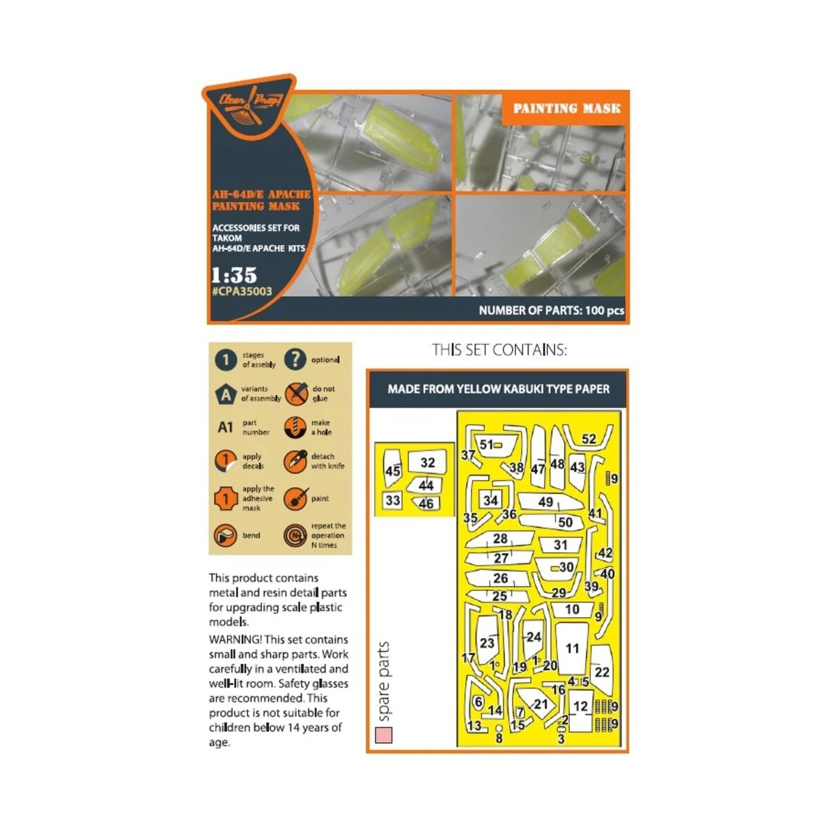 AH-64D/E Apache painting mask for TAKOM kit, 1/35 - Clear Prop Acce... AH-64D/E Apache painting mask for TAKOM kit, 1/35 - Clear Prop Acce...