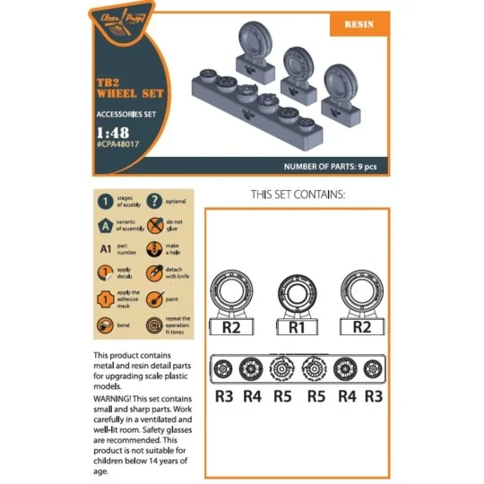 TB.2 wheel set, 1/48 - Clear Prop Accessories CPA48017