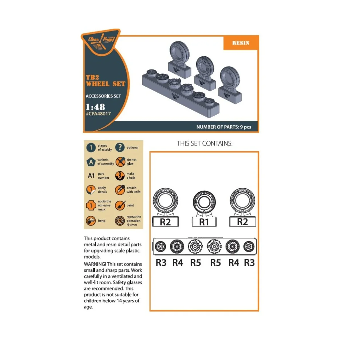 TB.2 wheel set, 1/48 - Clear Prop Accessories CPA48017