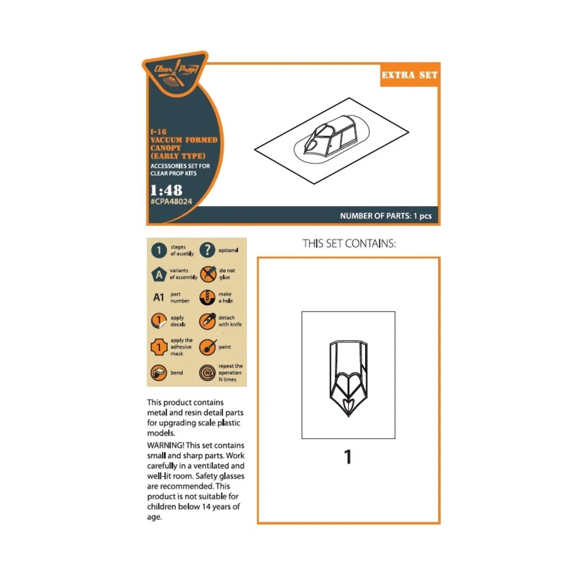 I-16 vacuum formed canopy (early version) for CP kit, 1/48 - Clear ...