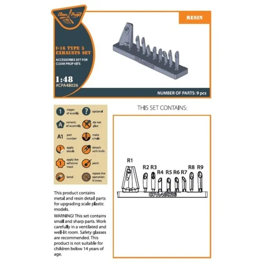 I-16 type 5 exhausts for CP kits, 1/48 - Clear Prop Accessories CPA...