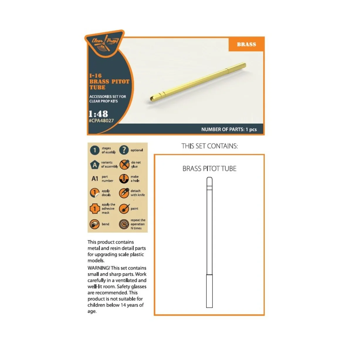 I-16 brass pitot tube, 1/48 - Clear Prop Accessories CPA48027 I-16 brass pitot tube, 1/48 - Clear Prop Accessories CPA48027
