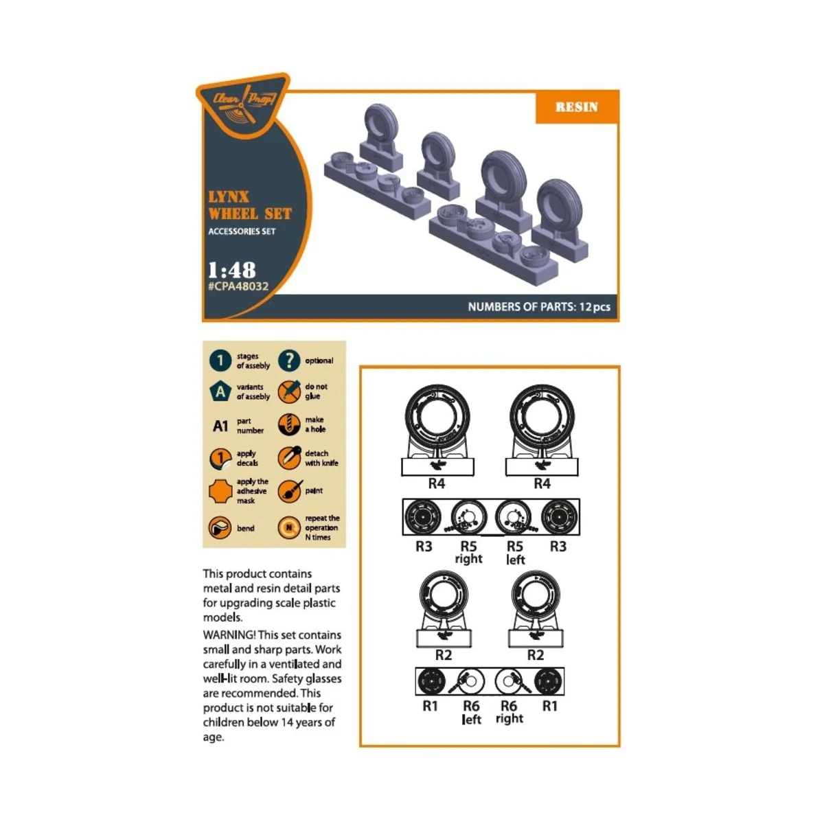 Lynx wheel set for Airfix kits, 1/48 - Clear Prop Accessories CPA48032