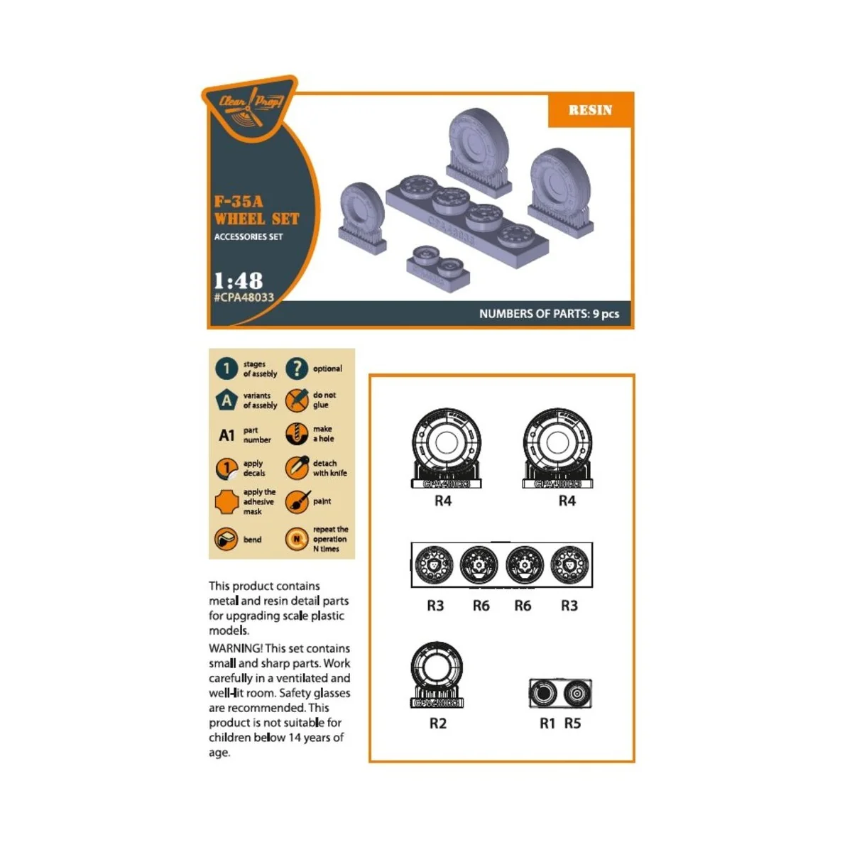 F-35A wheel set, 1/48 - Clear Prop Accessories CPA48033
