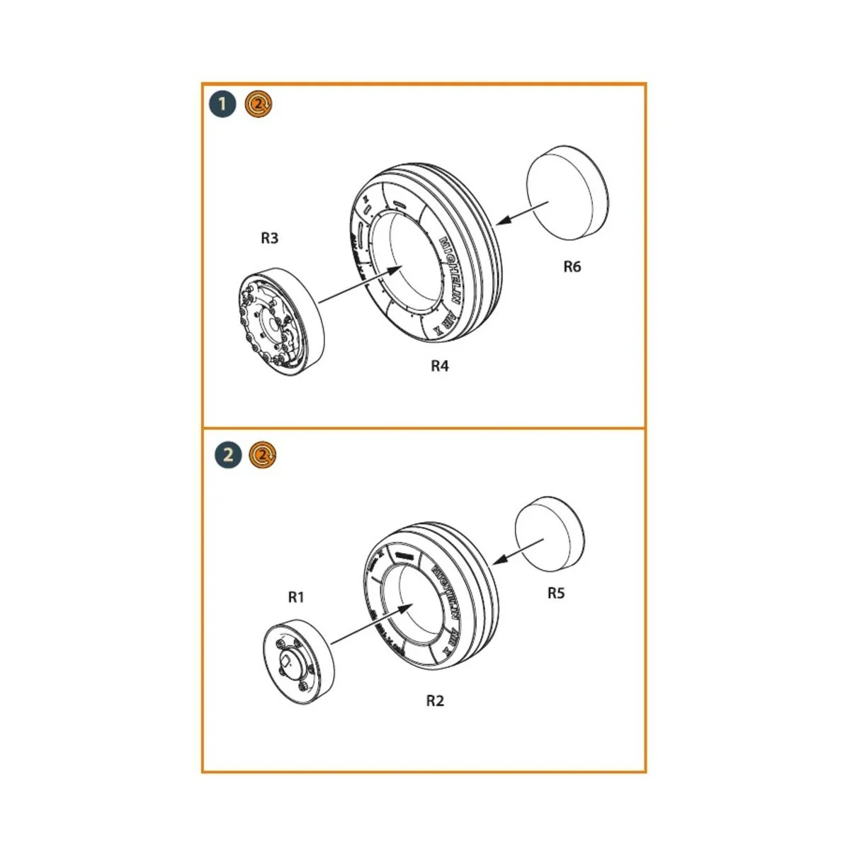 Mirage-2000 wheel set, 1/48 - Clear Prop Accessories CPA48035 Mirage-2000 wheel set, 1/48 - Clear Prop Accessories CPA48035