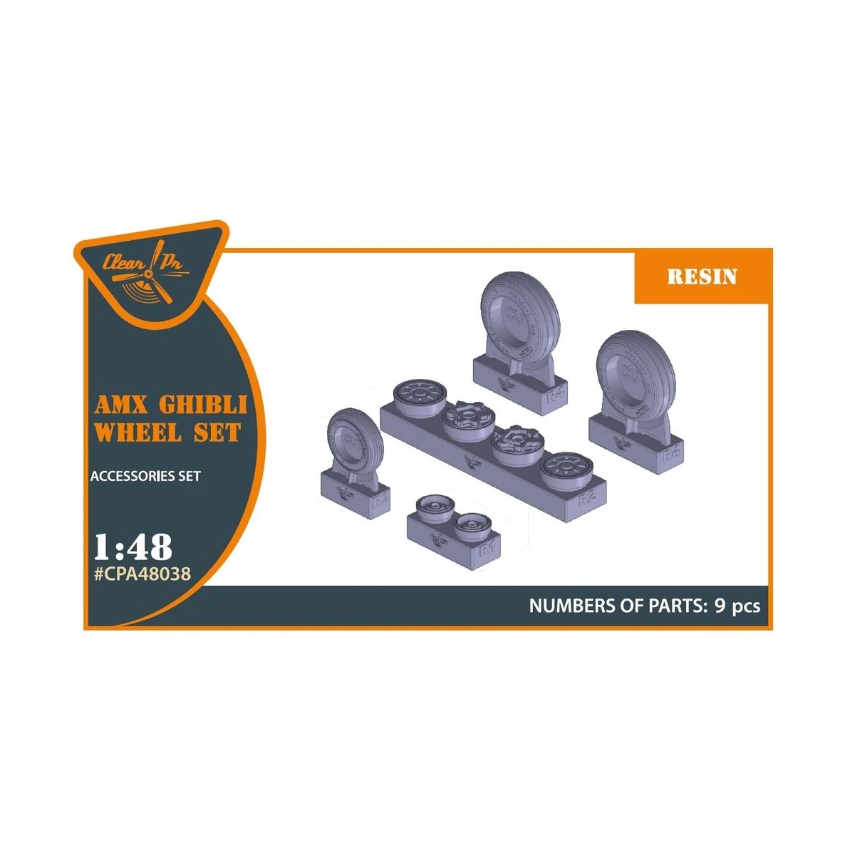 AMX Ghibli wheel set for Kinetic, HobbyBoss kits, 1/48 - Clear Prop...