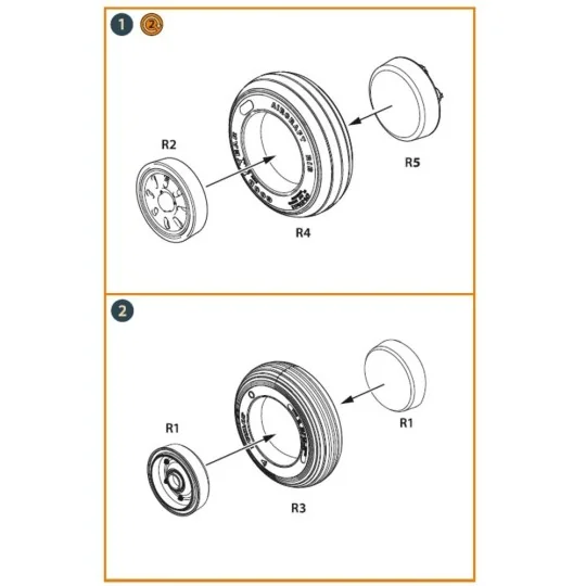 AMX Ghibli wheel set for Kinetic, HobbyBoss kits, 1/48 - Clear Prop...