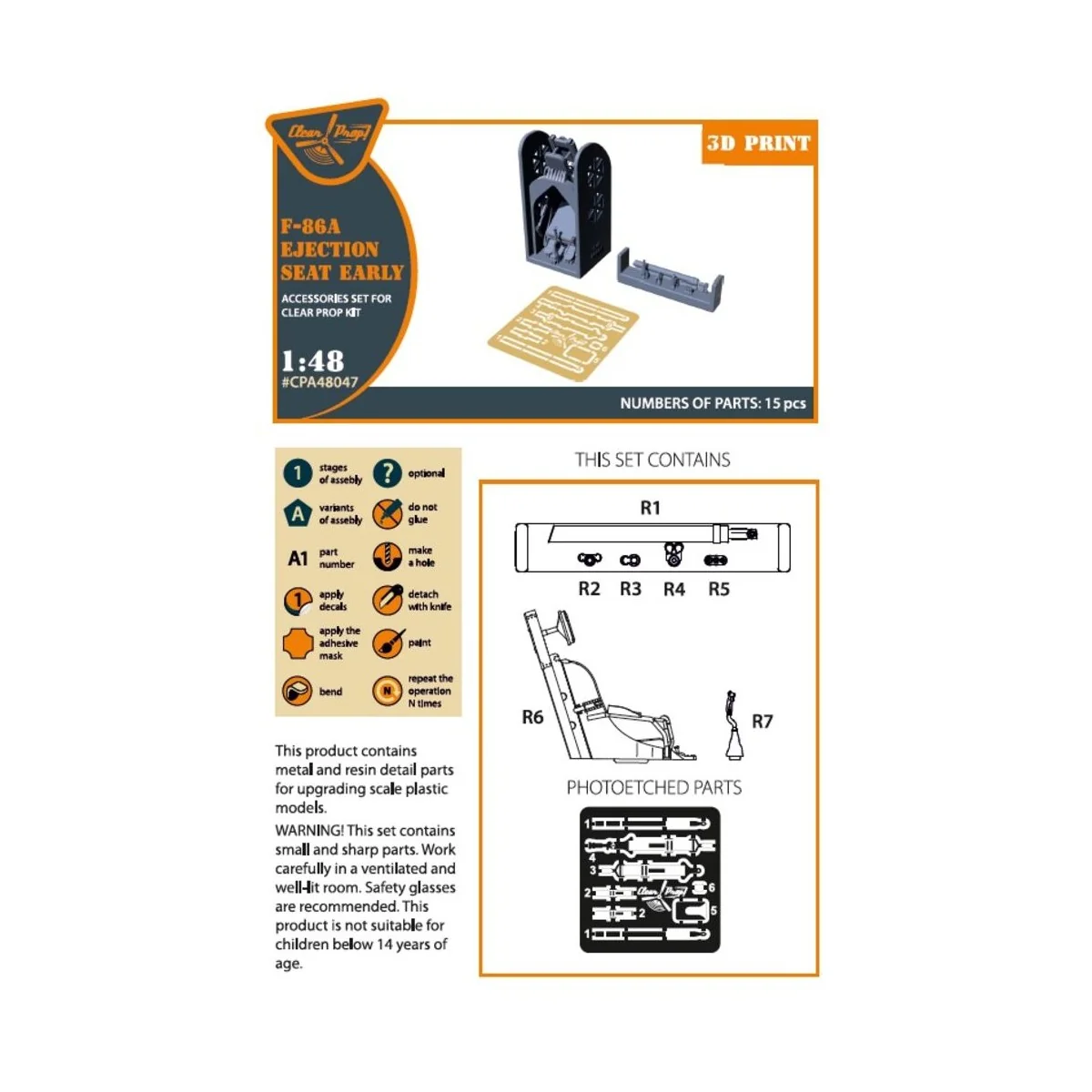 F-86A Ejection seat early for CP kits, 1/48 - Clear Prop Accessorie...