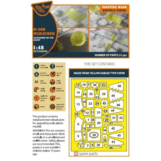 B-26B Marauder double-sided painting mask for ICM kit, 1/48 - Clear...