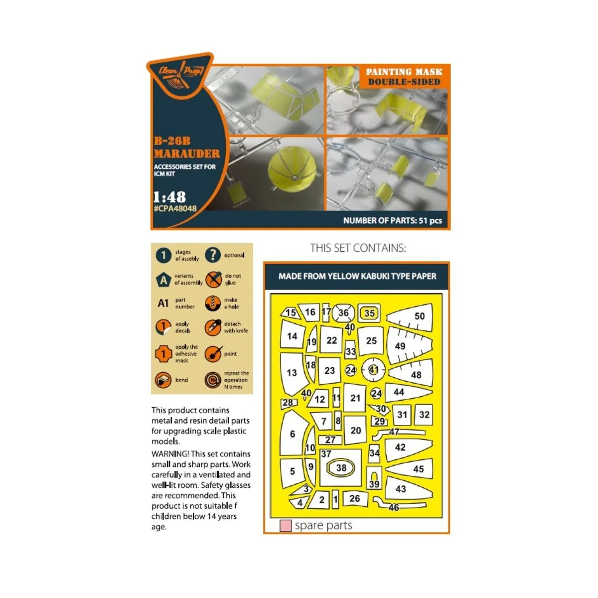 B-26B Marauder double-sided painting mask for ICM kit, 1/48 - Clear...