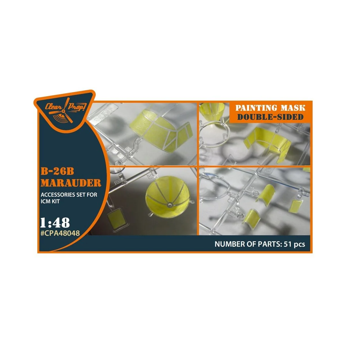 B-26B Marauder double-sided painting mask for ICM kit, 1/48 - Clear...