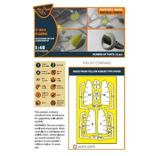 F-86A double-sided painting mask for CP kits, 1/48 - Clear Prop Acc... F-86A double-sided painting mask for CP kits, 1/48 - Clear Prop Acc...