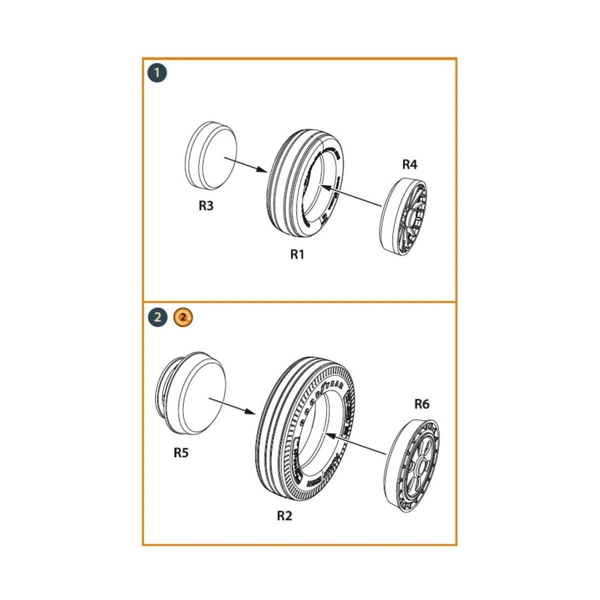 F-86A wheel set type 1 for CP kits, 1/48 - Clear Prop Accessories C...
