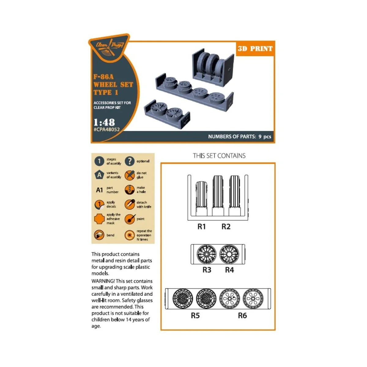 F-86A wheel set type 1 for CP kits, 1/48 - Clear Prop Accessories C...