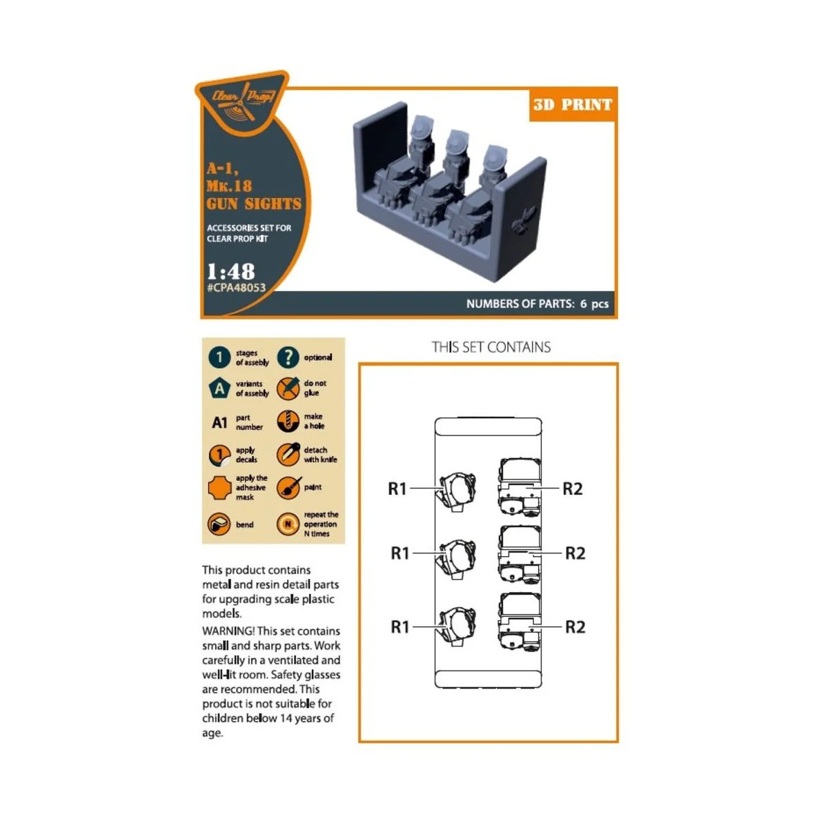 Mk.18, A-1 gun sights, 1/48 - Clear Prop Accessories CPA48053