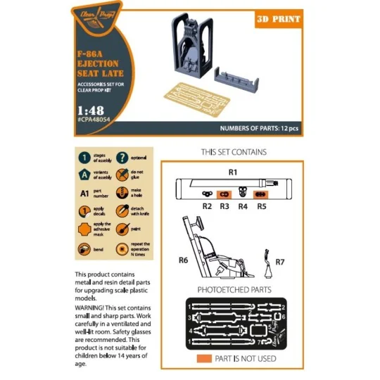 F-86A Ejection seat late for CP kits, 1/48 - Clear Prop Accessories...