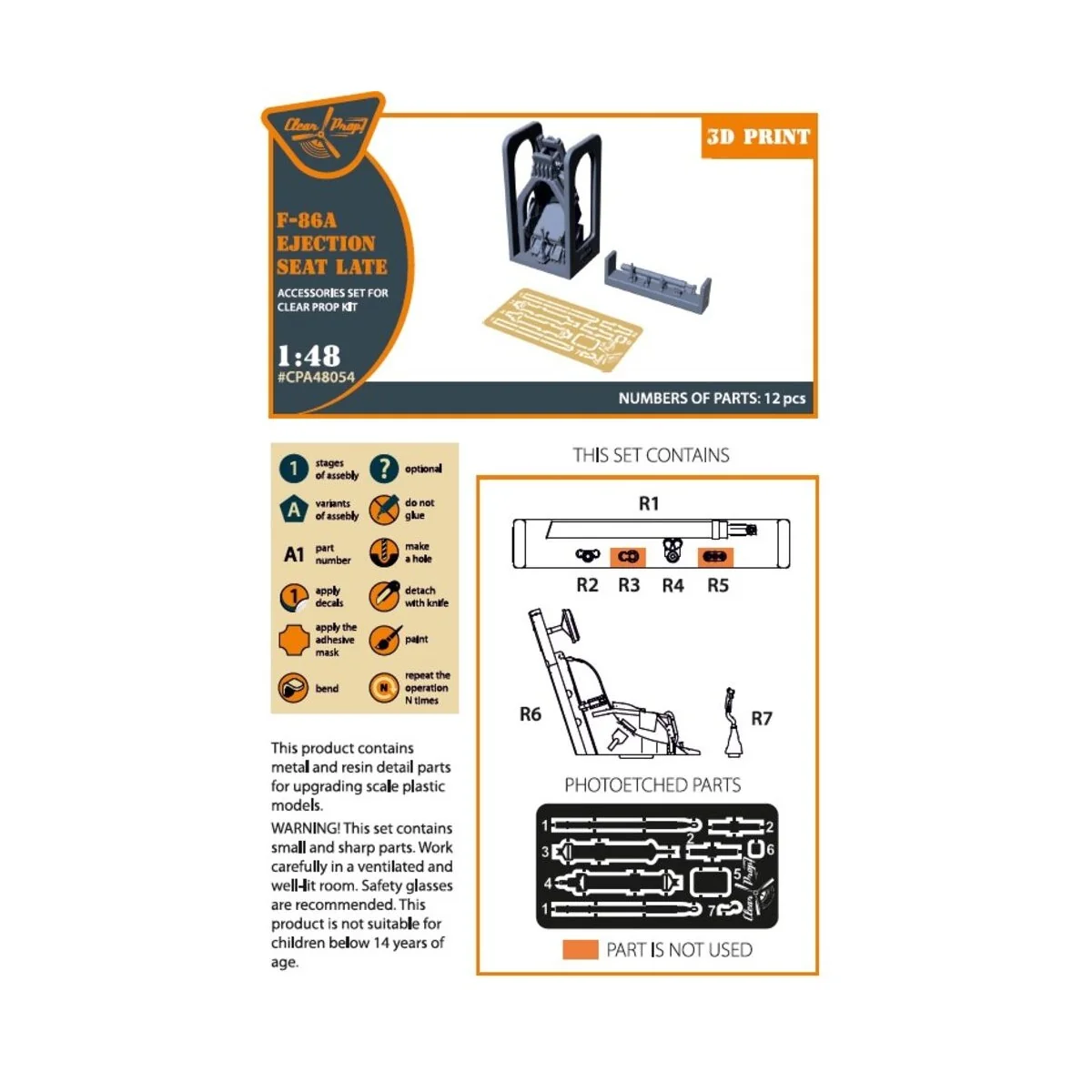 F-86A Ejection seat late for CP kits, 1/48 - Clear Prop Accessories...