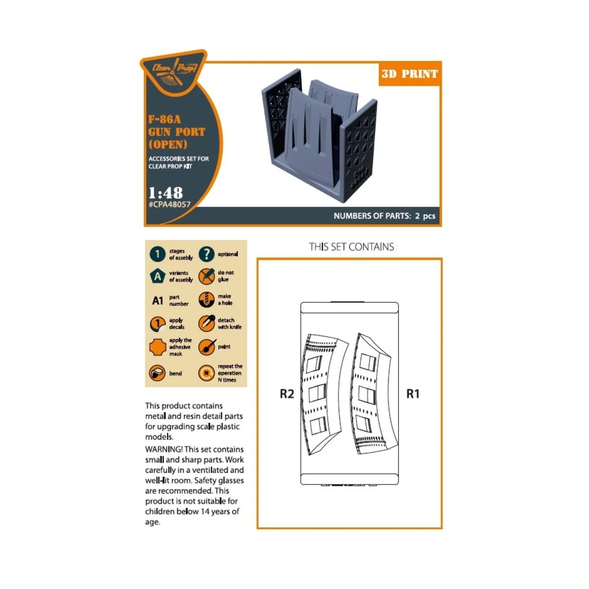 F-86A gun port (open) for CP kits, 1/48 - Clear Prop Accessories CP...