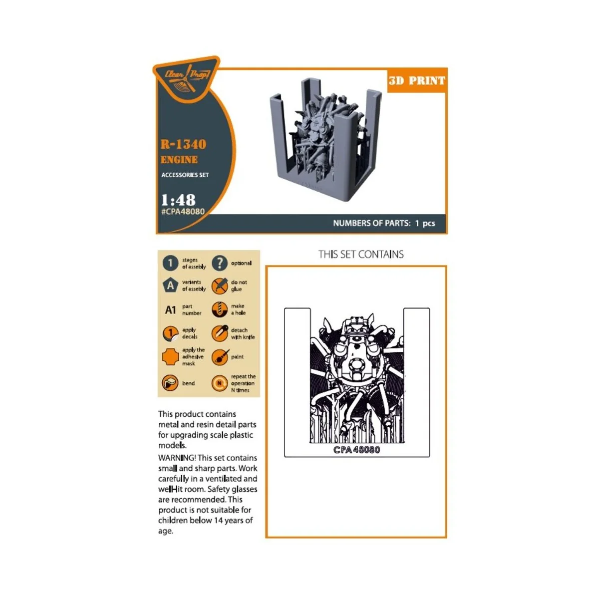 R-1340 Engine, 1/48 - Clear Prop Accessories CPA48080 R-1340 Engine, 1/48 - Clear Prop Accessories CPA48080