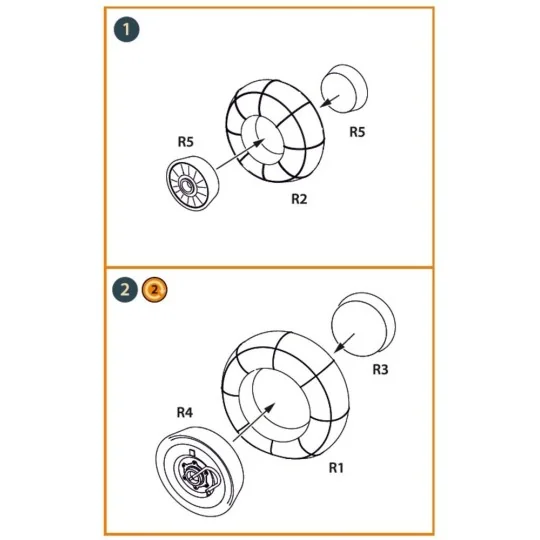 Hs 129B2/3 Wheels set (weighted) for Takom kit, 1/48 - Clear Prop A...
