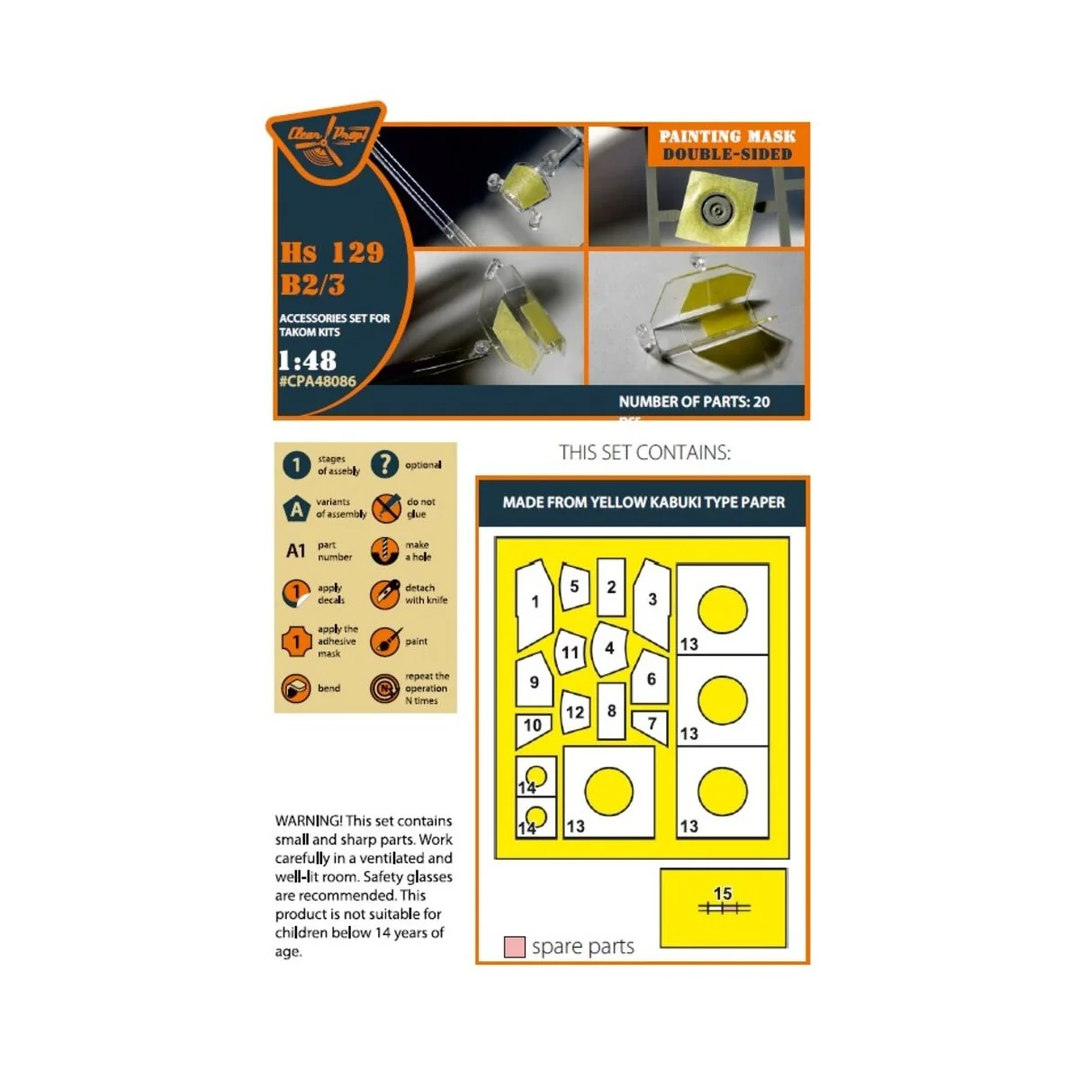 Hs 129B2/3 double-sided painting mask for Takom kit, 1/48 - Clear P...