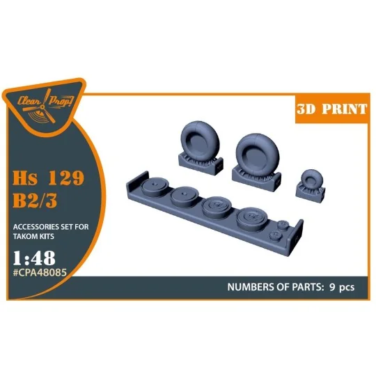 Hs 129B2/3 Wheels set (weighted) for Takom kit, 1/48 - Clear Prop A...