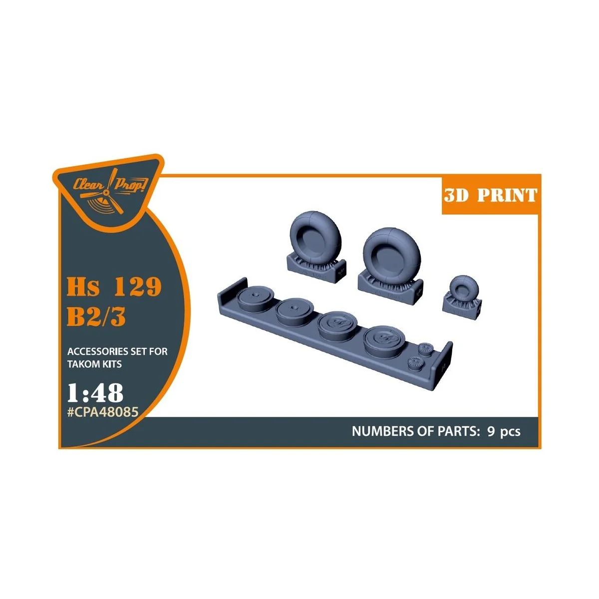 Hs 129B2/3 Wheels set (weighted) for Takom kit, 1/48 - Clear Prop A...