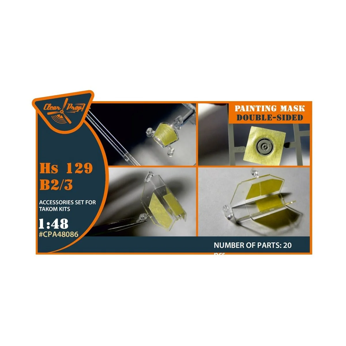 Hs 129B2/3 double-sided painting mask for Takom kit, 1/48 - Clear P...