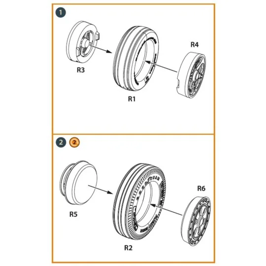 F-86A Wheels set (weighted) type 2 for CP kits, 1/48 - Clear Prop A...