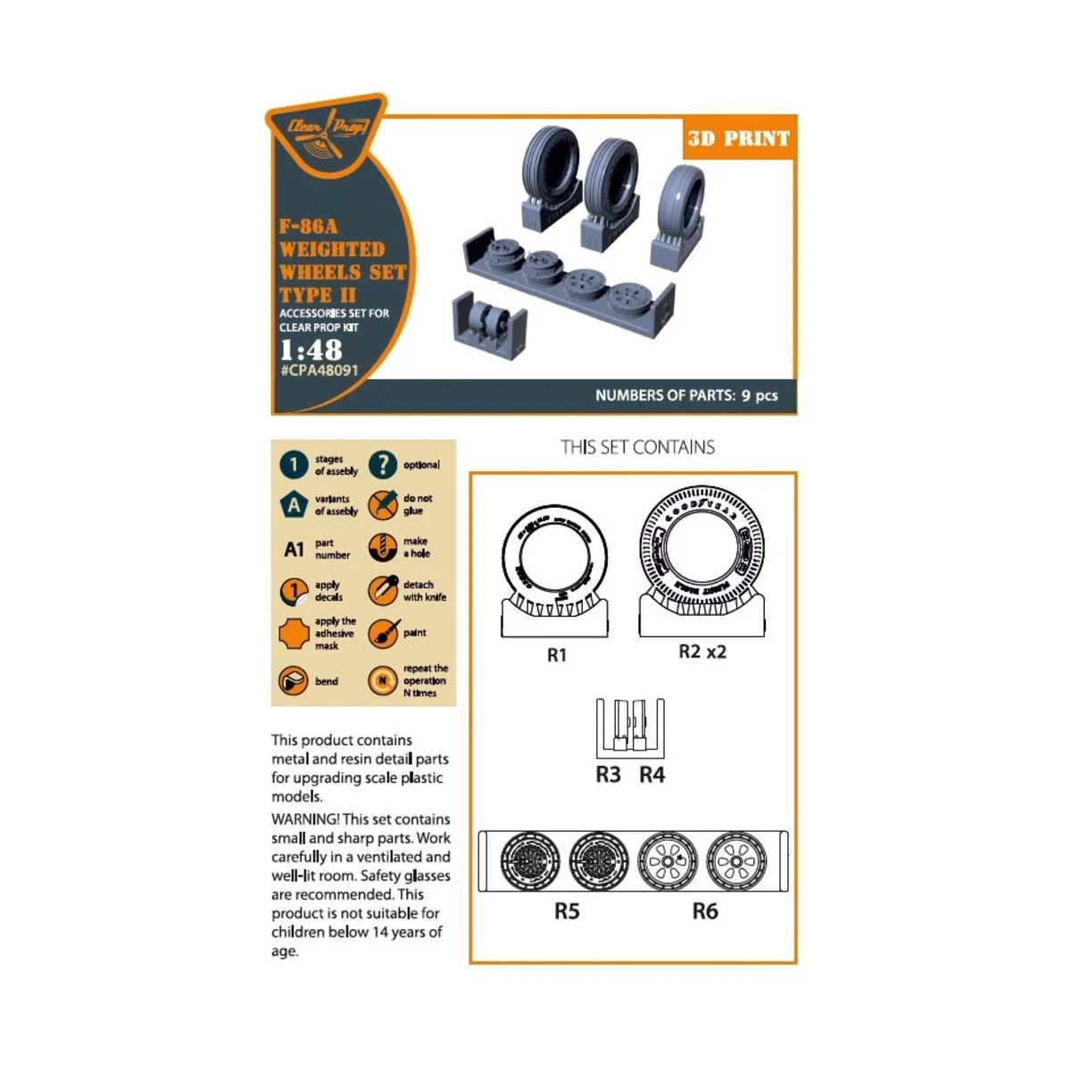 F-86A Wheels set (weighted) type 2 for CP kits, 1/48 - Clear Prop A...