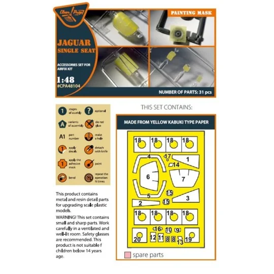 Jaguar Single seat painting mask for Airfix kit, 1/48 - Clear Prop ...