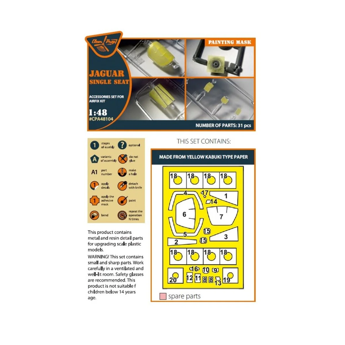 Jaguar Single seat painting mask for Airfix kit, 1/48 - Clear Prop ...