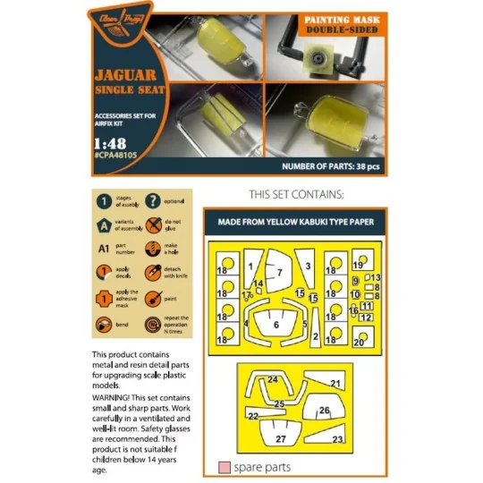 Jaguar Single seat double-sided painting mask for Airfix kit, 1/48 ... Jaguar Single seat double-sided painting mask for Airfix kit, 1/48 ...