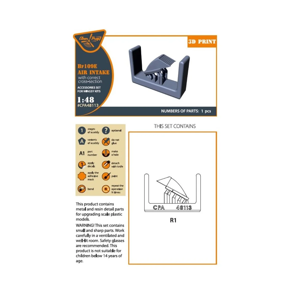 Bf-109E air intake for Wingsy Kits, 1/48 - Clear Prop Accessories C...