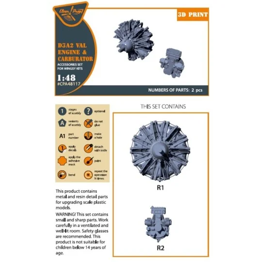 D3A2 VAL carbureted engine for Wingsy Kits, 1/48 - Clear Prop Acces... D3A2 VAL carbureted engine for Wingsy Kits, 1/48 - Clear Prop Acces...