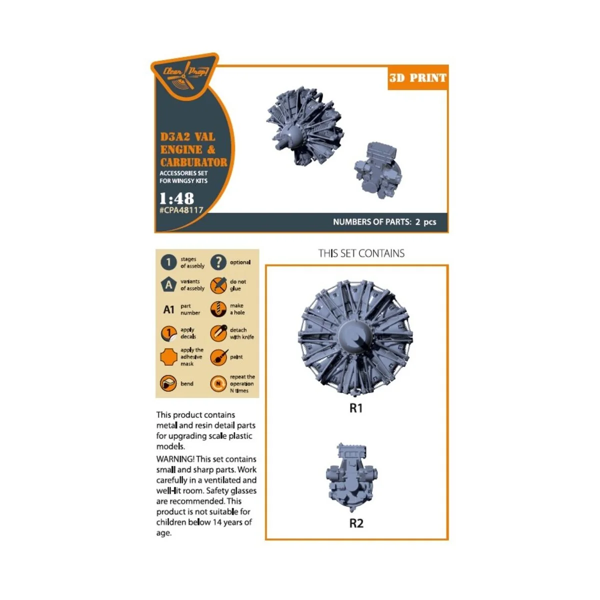 D3A2 VAL carbureted engine for Wingsy Kits, 1/48 - Clear Prop Acces... D3A2 VAL carbureted engine for Wingsy Kits, 1/48 - Clear Prop Acces...