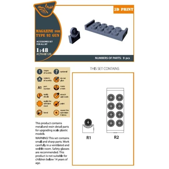 Magasins for Type92 gun 9 pcs, 1/48 - Clear Prop Accessories CPA48120 Magasins for Type92 gun 9 pcs, 1/48 - Clear Prop Accessories CPA48120