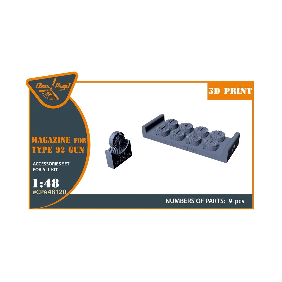 Magasins for Type92 gun 9 pcs, 1/48 - Clear Prop Accessories CPA48120 Magasins for Type92 gun 9 pcs, 1/48 - Clear Prop Accessories CPA48120