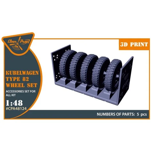 Kubelwagen type 82 Wheel set, 1/48 - Clear Prop Accessories CPA48124 Kubelwagen type 82 Wheel set, 1/48 - Clear Prop Accessories CPA48124